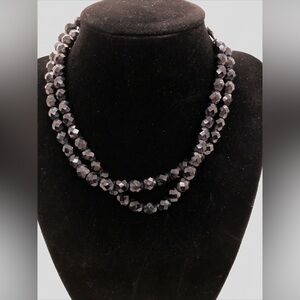 Vintage Laguna Jet Black Faceted Double Strand Choker Necklace 14.5 “